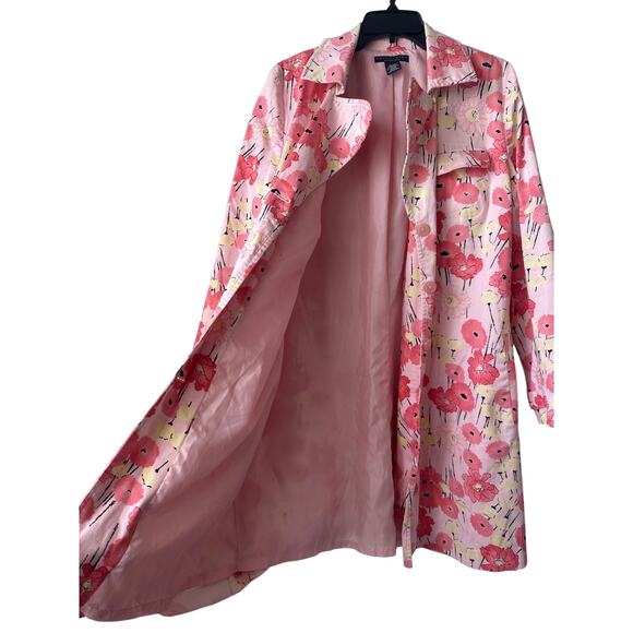 Apostrophe Stretch Rain Trench Coat Posey Floral Pink Lined Belt Women’s XL(18) - Picture 2 of 11